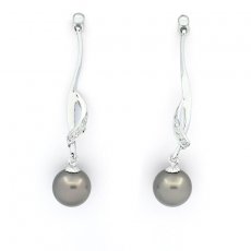 Rhodiated Sterling Silver Earrings and 2 Tahitian Pearls Round C 8.6 mm
