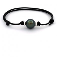Leather Bracelet and 1 Tahitian Pearl Round C 11.5 mm