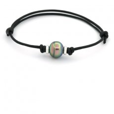 Waxed Cotton Bracelet and 1 Tahitian Pearl Ringed B 10.6 mm
