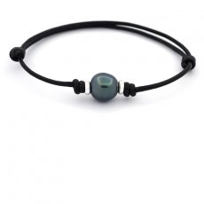 Leather Bracelet and 1 Tahitian Pearl Semi-Baroque A 10 mm
