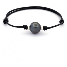 Leather Bracelet and 1 Tahitian Pearl Round C 12.3 mm