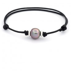 Leather Bracelet and 1 Tahitian Pearl Semi-Baroque B 10.6 mm