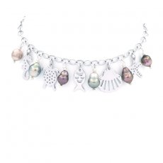Rhodiated Sterling Silver Bracelet and 6 Tahitian Keishis