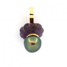 18K solid Gold Pendant and 1 Tahitian Keishi