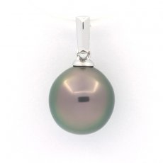 Rhodiated Sterling Silver Pendant and 1 Tahitian Pearl Semi-Baroque B 9.7 mm