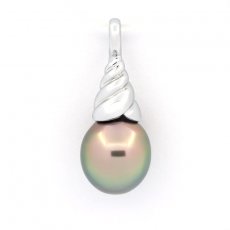 Rhodiated Sterling Silver Pendant and 1 Tahitian Pearl Semi-Baroque C 9.8 mm