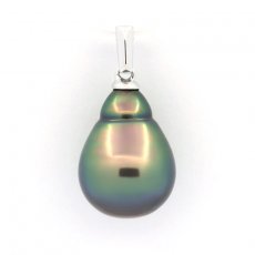 Rhodiated Sterling Silver Pendant and 1 Tahitian Pearl Semi-Baroque B 11.4 mm