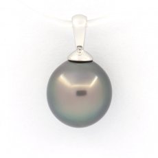 Rhodiated Sterling Silver Pendant and 1 Tahitian Pearl Semi-Baroque B 9.7 mm
