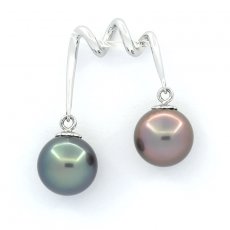 Rhodiated Sterling Silver Pendant and 2 Tahitian Pearls Near-Round B/C 9.8 mm