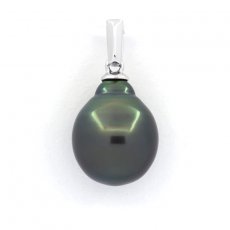 Rhodiated Sterling Silver Pendant and 1 Tahitian Pearl Semi-Baroque B 10.4 mm