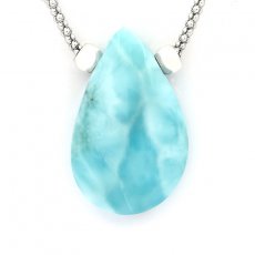 Rhodiated Sterling Silver Necklace and 1 Larimar - 31 x 20 x 8.5 mm - 8.5 gr