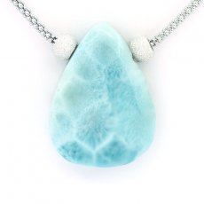 Rhodiated Sterling Silver Necklace and 1 Larimar - 27 x 20 x 7 mm - 6.8 gr