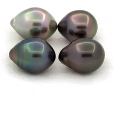 Lot of 4 Tahitian Pearls Semi-Baroque B/C from 9.6 to 9.9 mm