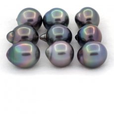 Lot of 9 Tahitian Pearls Semi-Baroque B from 10.1 to 10.4 mm