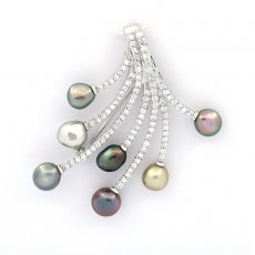 Rhodiated Sterling Silver Pendant and Brooch with 7 Tahitian Keishis