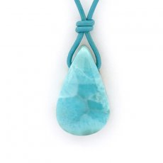 Leather Necklace and 1 Larimar - 30 x 18 x 8.5 mm - 7.5 gr