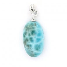 Rhodiated Sterling Silver Pendant and 1 Larimar - 28 x 16 x 8.5 mm - 6.7 gr
