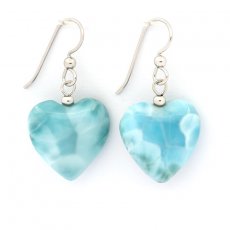 Rhodiated Sterling Silver Earrings and 2 Larimars - 20 x 20 x 7.8 mm - 8.8 gr