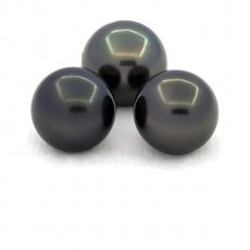 Lot of 3 Tahitian Pearls Round C from 10 to 10.4 mm