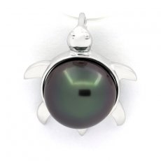 Rhodiated Sterling Silver Pendant and 1 Tahitian Pearl Round B/C 9.5 mm