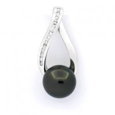 Rhodiated Sterling Silver Pendant and 1 Tahitian Pearl Round B/C 9.1 mm