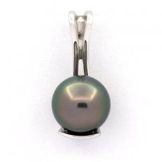 Rhodiated Sterling Silver Pendant and 1 Tahitian Pearl Round B/C 9.5 mm