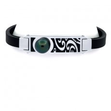 Leather Bracelet and 1 Tahitian Pearl Round C 10.4 mm