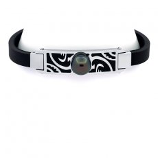 Leather Bracelet and 1 Tahitian Pearl Round C 10.1 mm