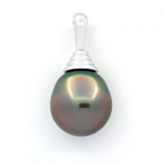 Rhodiated Sterling Silver Pendant and 1 Tahitian Pearl Semi-Baroque B 11.4 mm