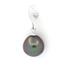 Rhodiated Sterling Silver Pendant and 1 Tahitian Pearl Semi-Baroque B 10 mm