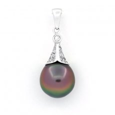 Rhodiated Sterling Silver Pendant and 1 Tahitian Pearl Semi-Baroque B 10.2 mm
