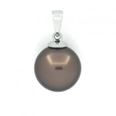 18K solid White Gold Pendant and 1 Tahitian Pearl Round B 11.2 mm