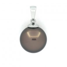 18K solid White Gold Pendant and 1 Tahitian Pearl Round B 11.2 mm