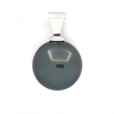 18K solid White Gold Pendant and 1 Tahitian Pearl Round B 12.4 mm