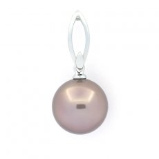18K solid White Gold Pendant and 1 Tahitian Pearl Round A 12 mm