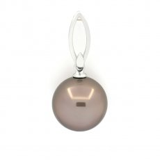 18K solid White Gold Pendant and 1 Tahitian Pearl Round A 12 mm