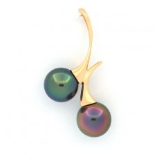 18K solid Gold Pendant and 2 Tahitian Pearls Round B+ 8.9 mm