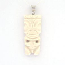 Tiki Pendant in Bone and Silver