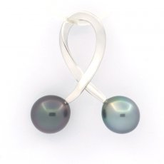 Rhodiated Sterling Silver Pendant and 2 Tahitian Pearls Semi-Baroque C 8 and 8.3 mm