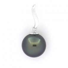 18K solid White Gold Pendant and 1 Tahitian Pearl Round B 11.4 mm