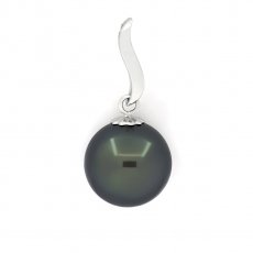 18K solid White Gold Pendant and 1 Tahitian Pearl Round B 11.4 mm