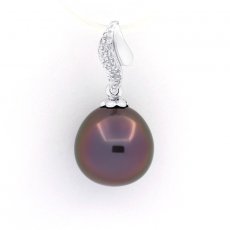 18K Solid White Gold Pendant and 1 Tahitian Pearl Semi-Baroque A+ 10.1 mm