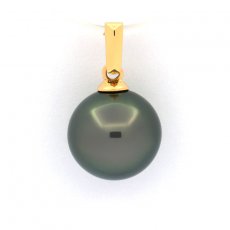 18K solid Gold Pendant and 1 Tahitian Pearl Round A 9.9 mm
