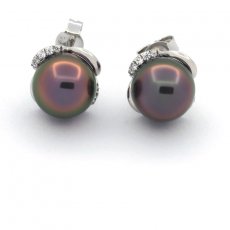 Rhodiated Sterling Silver Earrings and 2 Tahitian Pearls Semi-Baroque B+ 9 mm