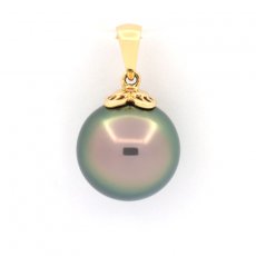 18K solid Gold Pendant and 1 Tahitian Pearl Round B 11.7 mm