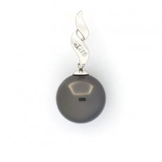 Rhodiated Sterling Silver Pendant and 1 Tahitian Pearl Round C 11.5 mm