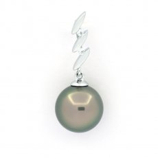 Rhodiated Sterling Silver Pendant and 1 Tahitian Pearl Round C 9.9 mm