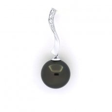 Rhodiated Sterling Silver Pendant and 1 Tahitian Pearl Round C 10.9 mm