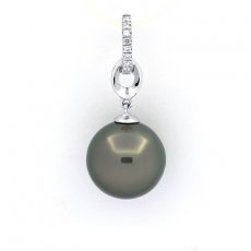 Rhodiated Sterling Silver Pendant and 1 Tahitian Pearl Round C 11.7 mm