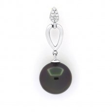 Rhodiated Sterling Silver Pendant and 1 Tahitian Pearl Round C 11.4 mm